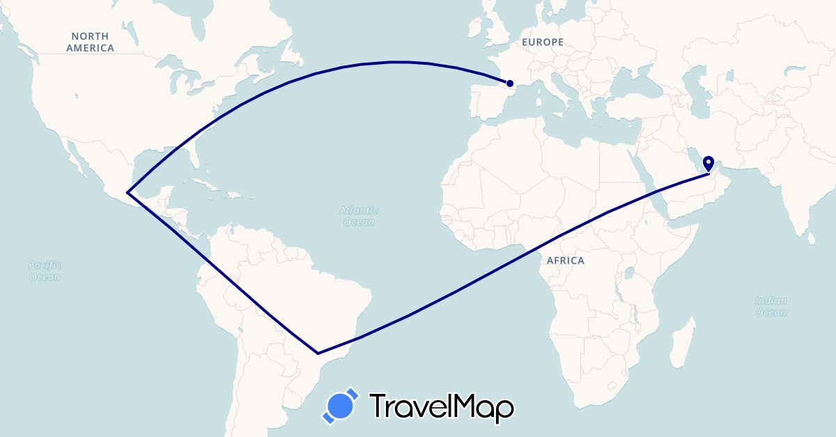 TravelMap itinerary: driving in United Arab Emirates, Brazil, France, Mexico (Asia, Europe, North America, South America)
